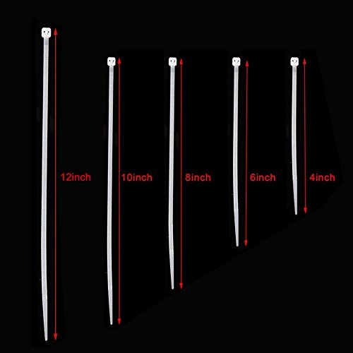 Newmainone Self Locking Nylon Cable Zip Ties,4 6 8 10 12 Inches,Width 0.16Inch,500Pcs Heavyduty Wire Tie Wraps For Home,Office,Garden,Garage,Workshop (White) #TOP6