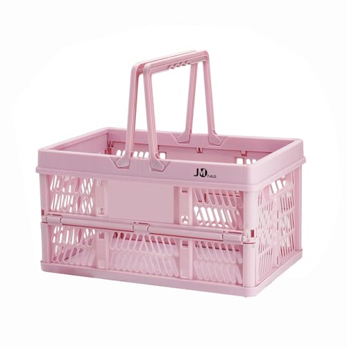Image of 20 Liter Folding Storage Basket, Collapsible Plastic Folding Box, Storage Crates for Home, Office, Garage (Pink)
