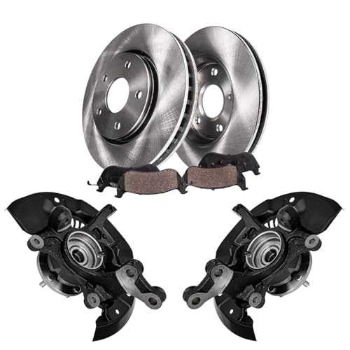 Detroit Axle - FWD Front Steering Knuckles & Wheel Hub Bearing Disc Brake Rotors Pads Replacement for 2011-2017 Toyota Sienna - 6pc Set
