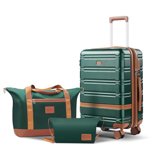 NEISIA carry on Luggage Sets,20 Inch Expandable with TSA Lock Carry-on suitcases with spinner wheels,Hard Shell Travel Luggage airline approved (Dark Green, 3 Piece Sets (20/DB/TB))