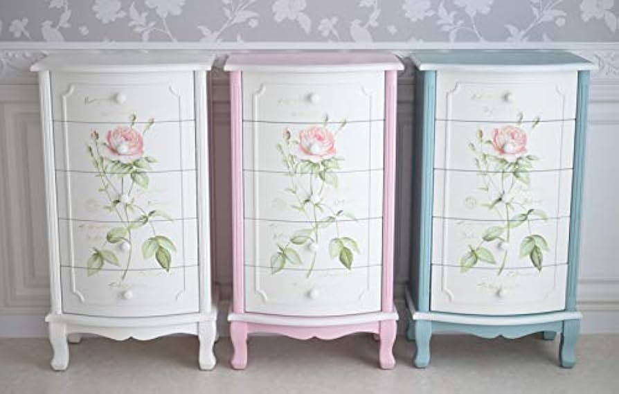 ローズデザインの5段チェスト世界にひとつだけの花ハンドペイント