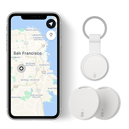 Key Finder Locator Wallet Tracker - Ultra Thin Item Locator for Gadgets, Electronic Devices and More Tag, iOS Compatible 2 Pack with Protective Case Key Chain (White)