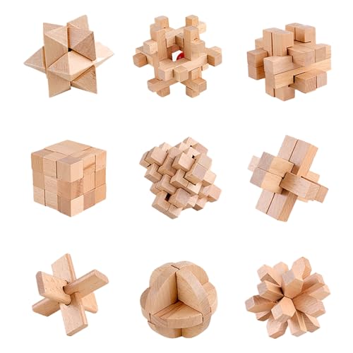 Holzsammlung 9 Piezas De Rompecabezas De Madera, IQ Juguete Educativo Rompecabezas 3D Entrelazados Juego De Desenredo para NiñOs y Adultos # A