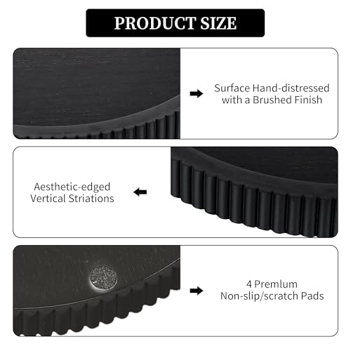 Hanobe Deko Wohnizimmer Tischdeko Tablett: Rund Vintage Dekotablett Holz Schwarz - Klein Holztablett Landhaus Tischtablett für Kaffee Tisch