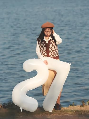Image of Number Balloons White 7 Balloon 40 inch for 7th Birthday Party Decoration | Saturated Color, Large 40 inch, With Inflation Straw & Hanging Hole, Great for Bridal Party, Wedding, Thanksgiving, Christmas