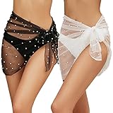 Beamuse 2 Pieces Pearl Swimsuit Coverup for Women, Short Sarong Bathing Suit Cover Ups, Women's Swimwear Wrap Beach Black