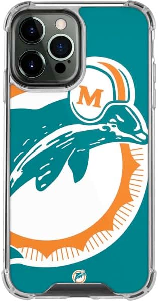 Skinit Clear Phone Case Compatible with iPhone 14 Pro Max - Officially Licensed NFL Miami Dolphins Retro Logo Design