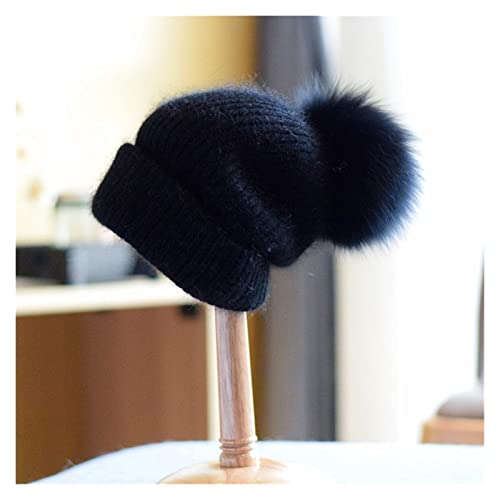 ZHANGWY YANG Store Damen Strickmütze mit Bommel, Strickmütze, Gorros, Schwarz, Größe: 50-60 cm Cover