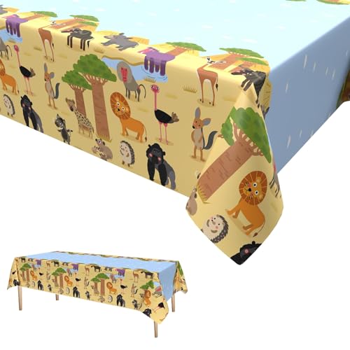 GRESATEK Tovaglia con animali safari, usa e getta, in plastica, impermeabile, per bambini, ragazzi, ragazze, decorazioni per feste di compleanno, 137 x 274 cm