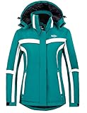 Wantdo Femme Blouson de Ski Imperméable Hiver Veste de Pluie Voyage Veste Polaire Randonnée Manteau Hiver Chaud Veste de Snowboard Montagne Bleu L