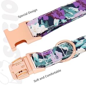 Soft Cotton Dog Collar, Adjustable Dog Collar with Metal Buckle, Purple Floral with Pendant Girl Boy Dog Collars Gift for Small Medium Large Dogs (Medium) Soft Cotton Dog Collar, Adjustable Dog Collar with Metal Buckle, Purple Floral with Pendant Girl Boy Dog Collars Gift for Small Medium Large Dogs (Medium)