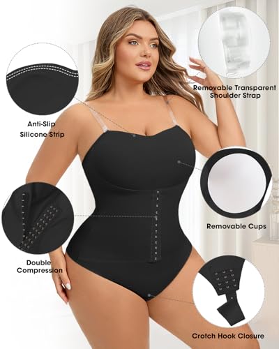 Image of Full Body Shaper for Women Open Crotch Shapewear Plus Size Girdle Belly Shapewear Body Shaper Strapless