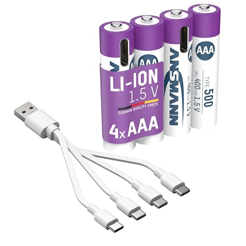 ANSMANN Akku Micro AAA Typ-C Anschluss Li-Ion 400mAh 1 5V 4 Stück wiederaufladbar LED-Ladeanzeige für Fernbedienung Controller Spielzeug Funkgerät uvm
