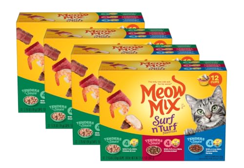 Meow Mix Surf 'N Turf Favorites, Wet Food Variety Pack, 48 Cups