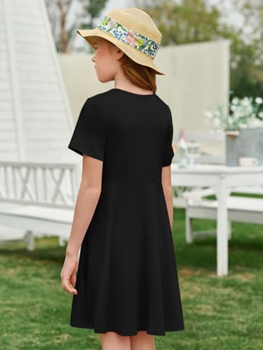 Imily Bela Girls Summer Short Sleeve Dress A Line Swing Basic Skater Twirl Party Dresses 5-14 Years4