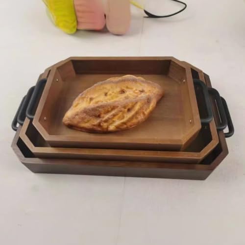 Bandeja de madera maciza con asas metálicas octogonal 4