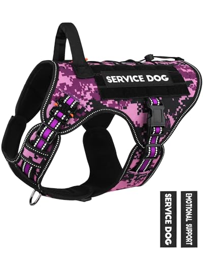 Image of PETNANNY Tactical Dog Harness Reflective with ID Card,Service Dog Vest Harness for Medium Large Dogs,Emotional Support Vest with Padded Handle,2 Reflective Patches for Training Hunting(Purple Camo,XL)