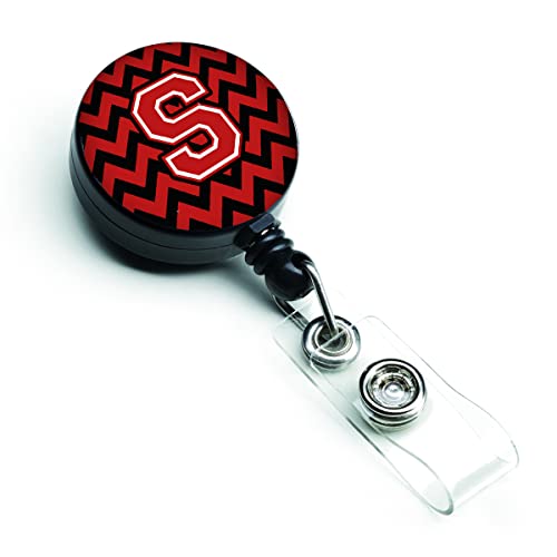 Caroline's Treasures CJ1047-SBR Letter S Chevron Black and Red Retractable Badge Reel for Nurses ID Badge Holder with Clip Retractable Employee Badge Holder, Belt Clip, Multicolor