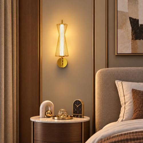 Image of Murphy Cage Line 12W Wall Lamp Pack of 1 | 3-in-1 Color Changing LED (Cool White /Warm White /Natural White) with 2-Year Warranty | Premium Golden Finish Decorative Light