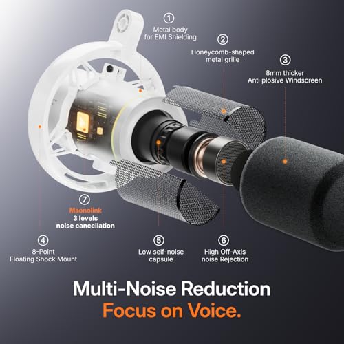 Image of MAONO PD200W Hybrid Wireless Podcast Microphone for PC, Dynamic XLR USB Mic with Desktop Stand, Software, Noise Cancellation, for Vocal Recording, Streaming, Content Creation,White