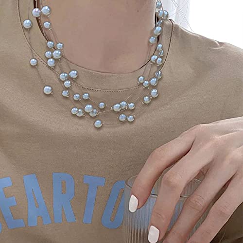 Layered Pearl Necklace Multi-Strand Pearl Choker Necklaces For Women Beaded Jewelry For Wedding Parties(Grey) #TOP2