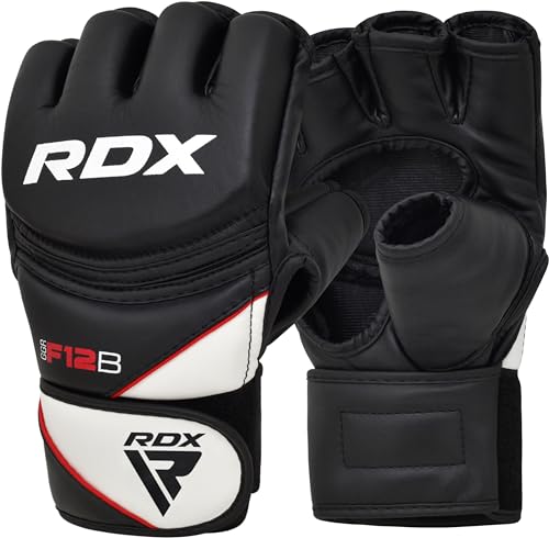 RDX MMA Gloves Grappling Sparring, Maya Hide Leather, Boxing Gloves Men Women Muay Thai Martial Arts Training, Half Finger Adjustable Mitts Wrist Support Kickboxing Cage Fighting Punching Bag Workout