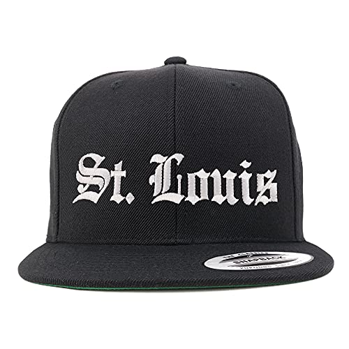 Trendy Apparel Shop St Louis Old English Embroidered Flatbill Baseball Snapback - Black