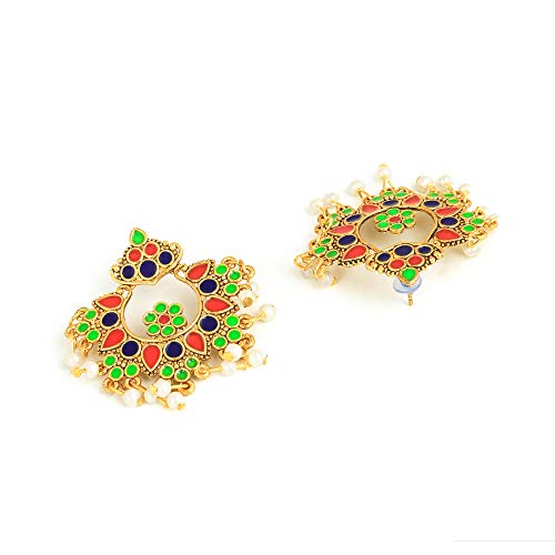 Image of Yellow Chimes Beautifully Enamelled Gold Plated Meenakari Chand Bali Earrings for Women and Girls