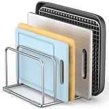 LAEMYFYRE Cutting Board Holder Stand, Chopping Board Organizer Rack with 304 Stainless Steel, Cookie Sheet Storage Organizer, 1.0 & 1.2 Inch Wide Slots (1 Pack)