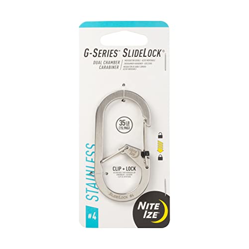 Nite Ize G-Series SlideLock #4 Dual Chamber Carabiner, Dual Security Carabiner Keychain, Stainless Steel, 1 Count (Pack of 1)