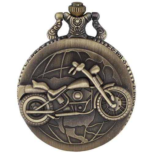 Tiong Punk Motorcycle Pocket Watch Quartz Bronze Pocket Watch Men