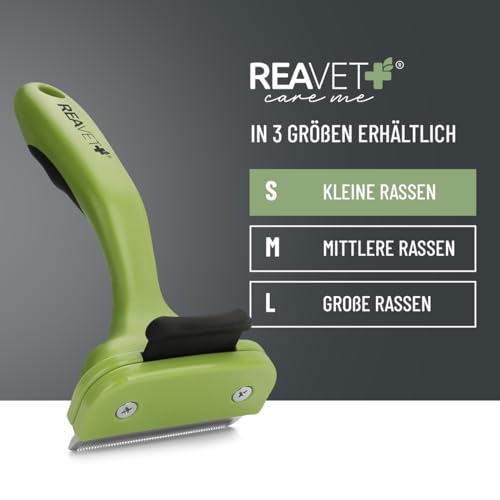 ReaVET Unterwollkamm für Hunde & Katzen Kurzhaar I Kleine Rassen I Entfernt Unterwolle, Pflegt das Deckhaar I mit Selbstreinigungsknopf I Katzen-Kamm Hunde-Kamm ideal zum Fellwechsel