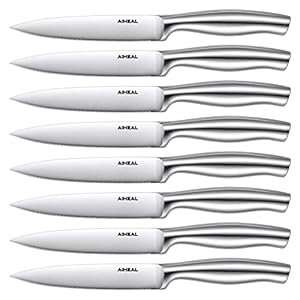 Steak Knives, Stainless Steel Steak Knives Set of 8, Never Needs Sharpening Steak Knife Set, Micro Serrated Steak Knives with Gift Box
