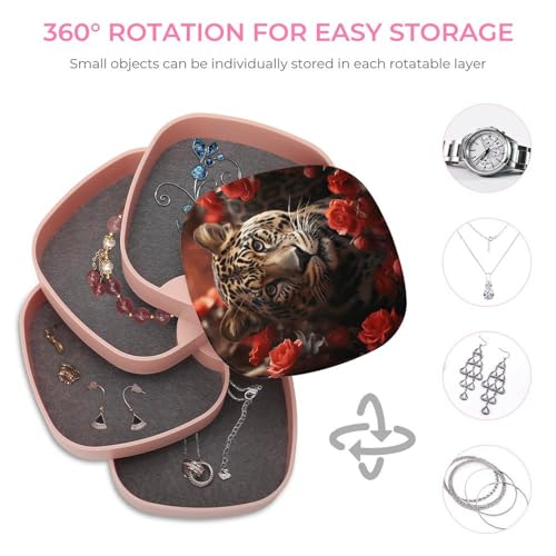 Boîte à bijoux rotative haut de gamme imprimée rose rouge et tigre artistique