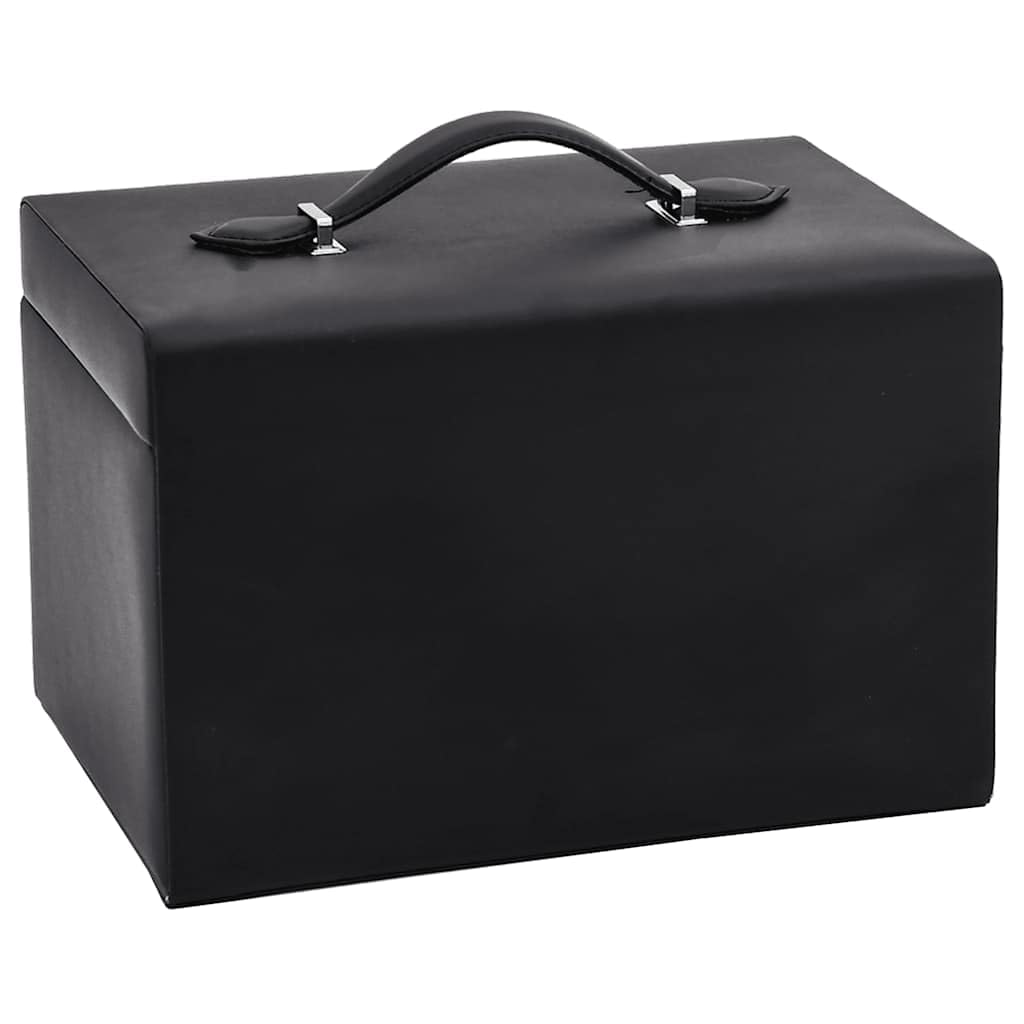 vidaXL Schmuckkästchen 3-Schichten mit Spiegel Abschließbar Schwarz, Schmuckkasten, Schmuckkoffer, Schmucktruhe, Schmuckbox, Schmuckorganizer
