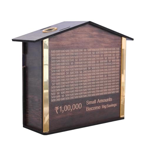 Image of Wooden Savings Bank Money Box - House-Shaped Piggy Bank with Multiple Slots - ₹1,00,000 Goal Tracker - Smart Coin & Cash Saving Box for Kids & Adults - Secure & Stylish Money Saving Organizer