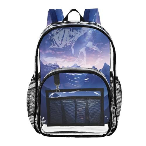 Space Mountains Clear Backpack - Stadium Approved Large 15.7-inch Waterproof Transparent Bag for Sports, Concerts, Work, Travel#360