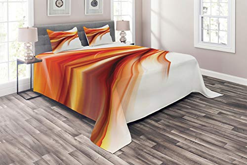 Ambesonne Abstract Coverlet, Modern Contemporary Abstract Smooth Lines Blurred Smock Art Flowing Rays Print, 3 Piece Decorative Quilted Bedspread Set with 2 Pillow Shams, King Size, Orange Red