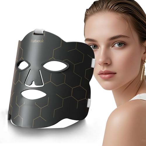 Hottoerak LED Maske Gesicht, 660nm&850nm Silikon Infrarot Maske Gesicht | Rotlicht Maske mit 6000mAh Akku, 10/15/20Min Timer, 5 Helligkeitsstufen, Tragbare Red Light Mask, Geschenk