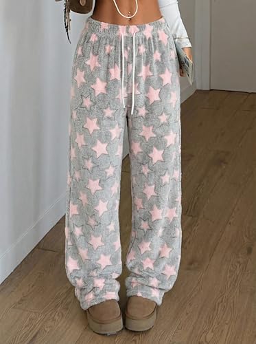 Image of ZAFUL Women's Fuzzy Plush Pajama Pants Wide Leg Pj Bottoms Lounge Pants | Soft Fluffy Sleep Pants Drawstring Elastic Waist Teddy Pjs for Women No Pockets