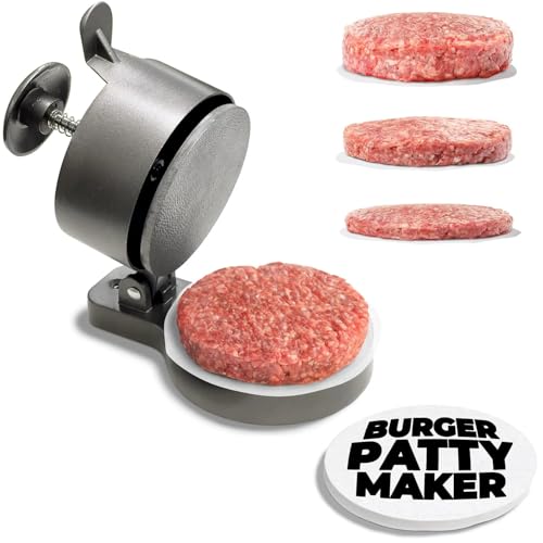 Hamburger Press Patty Maker - Adjustable 1/4lb to 3/4lb Burger Press Patty Maker with Patty Ejector - Adjustable Thickness for Burgers, Crab Cakes, and Sausage - Patty Paper Included by Shop Square - Used condition - CA$28.53