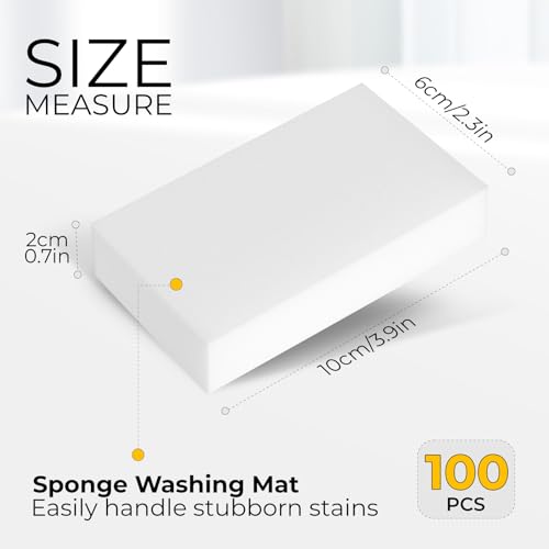 Image of (100 Pack 3.9 inchx2.3 inchx0.8 inch) Melamine Sponges Magic Cleaning Sponges in Bulk Eraser Sponges for Kitchen Bathroom Cleaning Supplies for Stains and Dirt