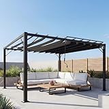 Pergola HWC-L40, Garten Lamellen-Pavillon Terrassenüberdachung, 8cm-Alu-Gestell Stoff/Textil, 3x4m anthrazit