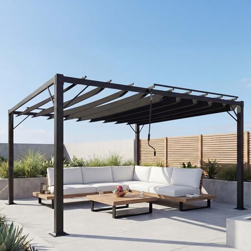 Pergola HWC-L40, Garten Lamellen-Pavillon Terrassenüberdachung, 8cm-Alu-Gestell Stoff/Textil, 3x4m anthrazit