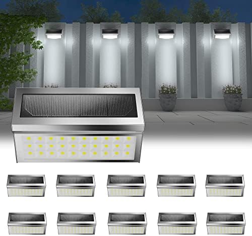 MoonGeGe Solar Outdoor Deck Lights: 10Pack 30LED Fence Solar Step Outside Lights Waterproof,Stainless Steel Outdoor Stair Fence Porch Lights Lamp Solar Powered Outdoor Lighting for Wall Garden Pool