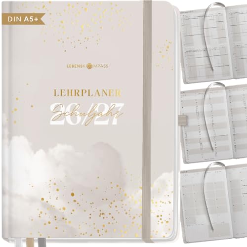Lebenskompass Lehrerkalender 2026/2027 DIN A5+ Cloud Schuljahresplaner Hardcover mit Wochen & Monatsübersichten Klassen & Notenlisten Stundenplänen für Lehrerinnen und Lehrer