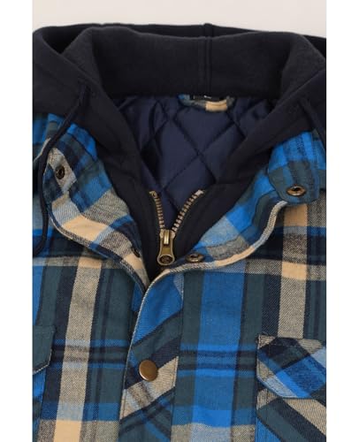 Image of ZENTHACE Men's Quilted Lined Hooded Plaid Jacket,Zipper & Snap Closure