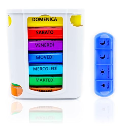 ALL4US® - Portapillole Settimanale Italiano a 28 Scomparti – Organizer