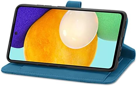 NEXCURIO Zip Wallet Case Compatible with Samsung Galaxy A52s / A52 5G Phone Case Wallet with Credit Card Holder Strap Stand Women Leather Flip Case Floral Folding Cover Shockproof - Blue