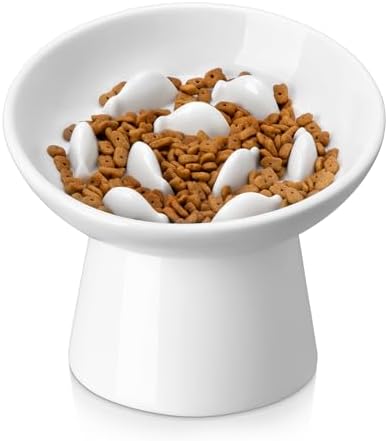 vancasso Ceramic Slow Feeder Cat Bowl, 6.25 Inch Elevated Cat Slo...